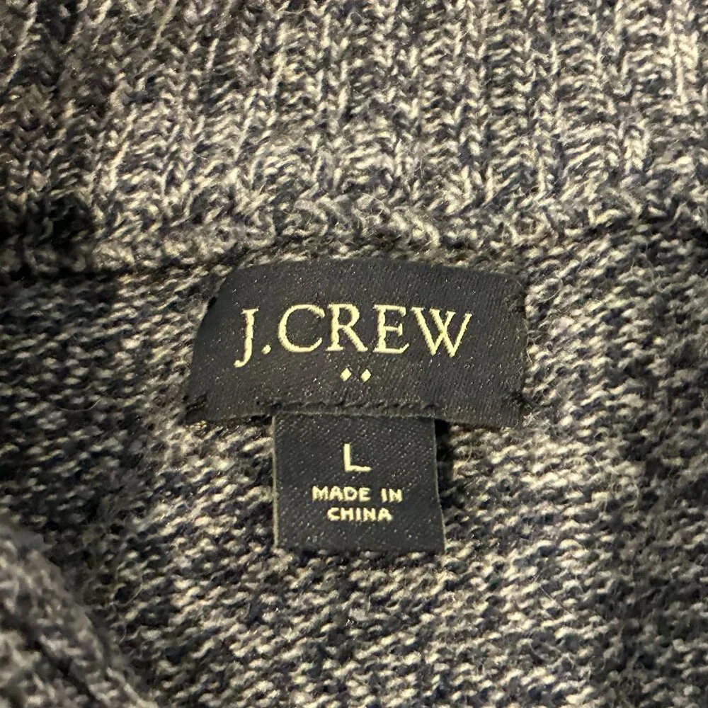 J.Crew Lambswool Blend Fisherman Sweater Mens L Blue Shawl Collar Academia‎